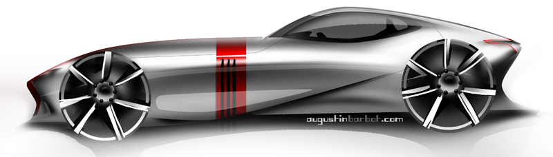 Augustin BARBOT - JAGUAR E-TYPE coupe design sketch sideview
